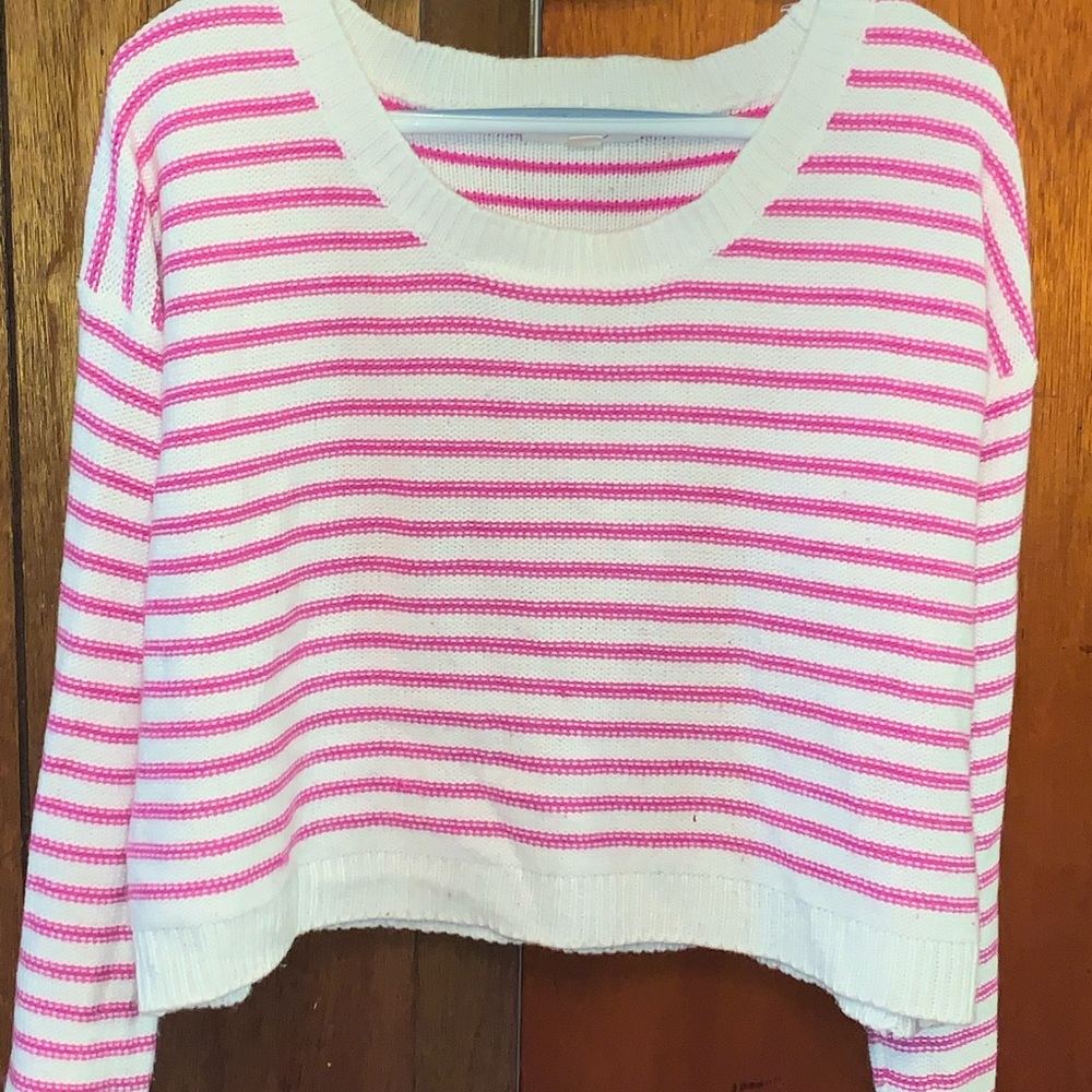 Pink and white striped sweater